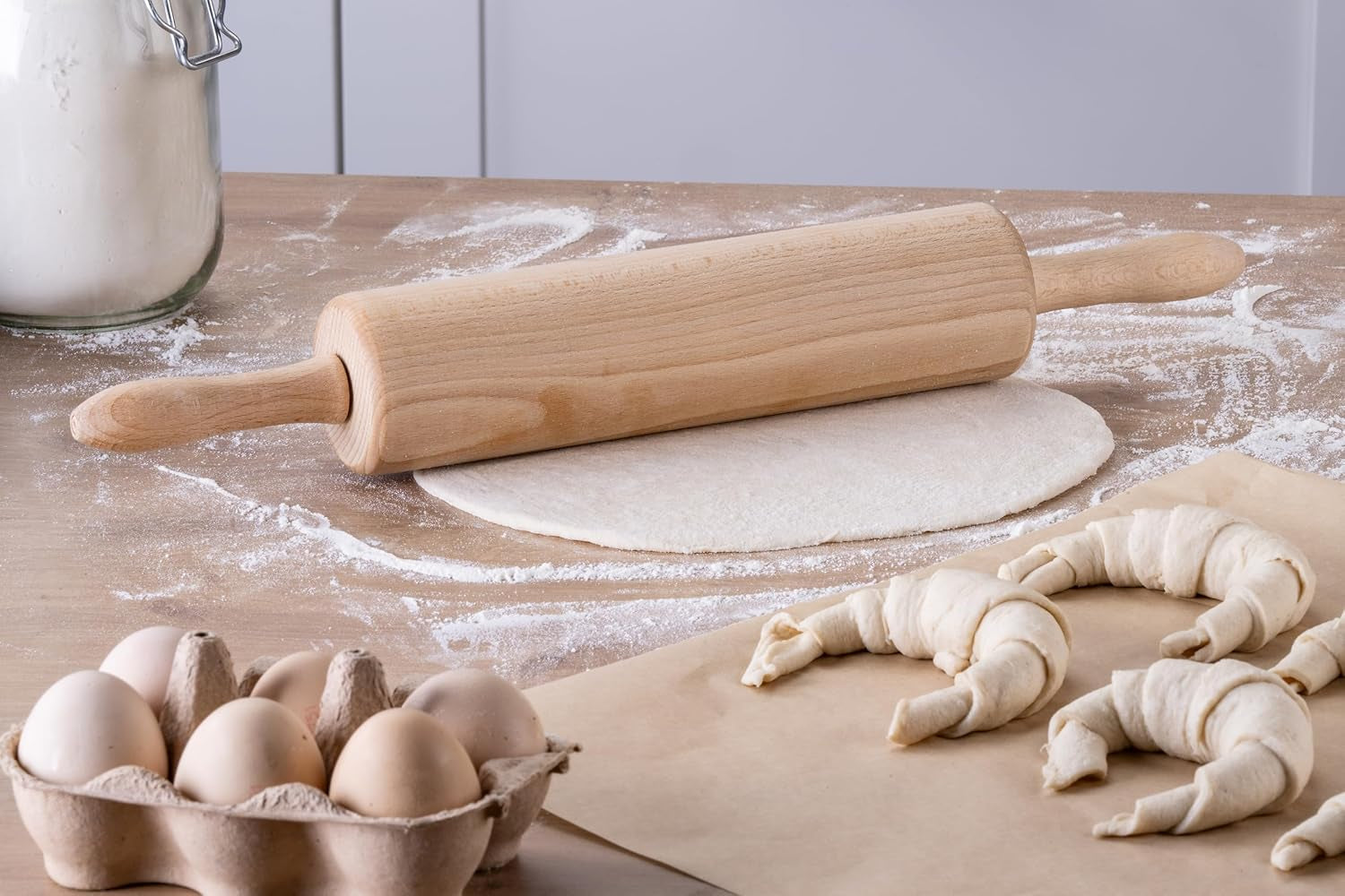 Sucitor Zenker cu rulment de alunecare Ø 6 x 44 cm PATISSERIE, sucitor ca accesoriu de copt, rolă de aluat din lemn pentru întinderea aluatului (culoare: maro), cantitate: 1 bucată