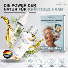 Hairlexier remediu de creștere a părului pentru femei - ulei de rozmarin pentru păr, ulei de păr cu ulei de ricin, ulei de lavandă, ser natural pentru păr împotriva căderii părului difuz, susține creșterea părului, vegan și organic + caiet de lucru Ingrijirea parului Naty Shop