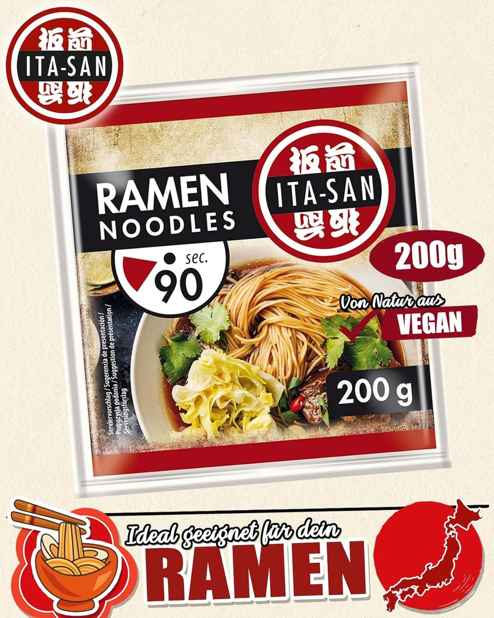 Tăiței Ramen ITA-SAN, preparare rapidă și ușoară, 30 x 200 g