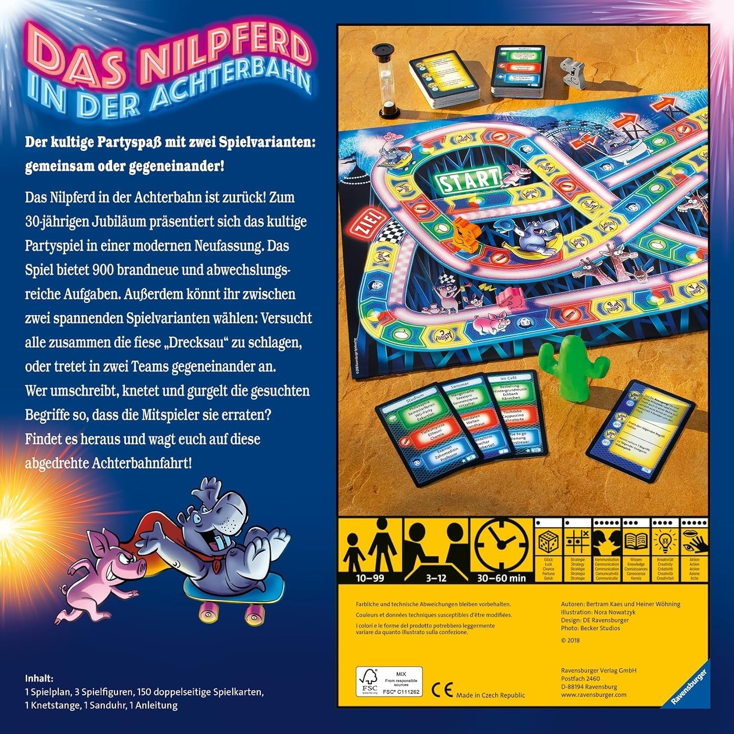 Ravensburger 26772 - Hipopotam pe un roller coaster - Joc de societate pentru întreaga familie, joc pentru adulți și copii cu vârsta cuprinsă între 10 și 99 de ani, pentru 3-12 jucători - Joc de petrecere, joc de Revelion