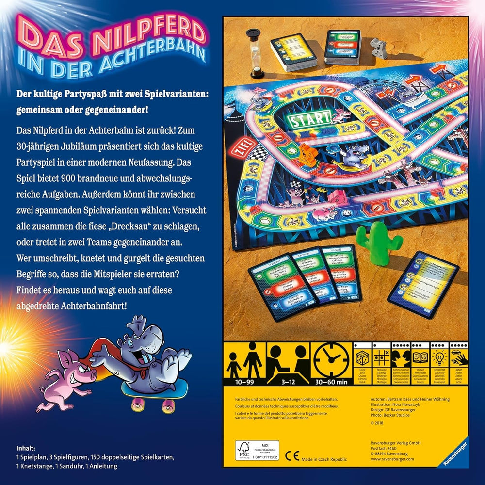 Ravensburger 26772 - Hipopotam pe un roller coaster - Joc de societate pentru întreaga familie, joc pentru adulți și copii cu vârsta cuprinsă între 10 și 99 de ani, pentru 3-12 jucători - Joc de petrecere, joc de Revelion