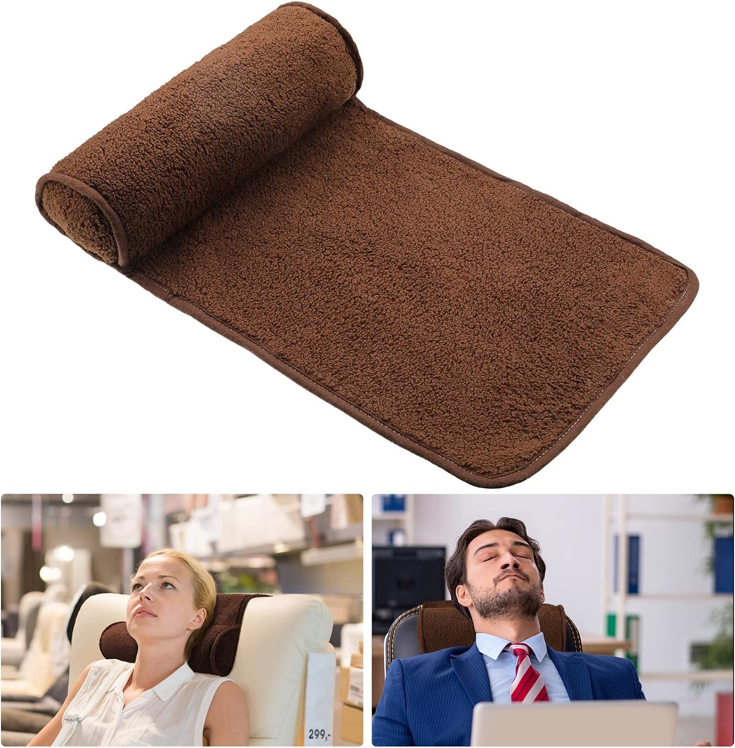 Pernă de gât pentru șezlong, pernă pentru cap, pernă reglabilă din pluș, rolă pentru gât, antiderapantă, fleece, canapea, pernă de susținere a gâtului și capului pentru călătorii, acasă, șezlong, canapea, fotoliu (negru)