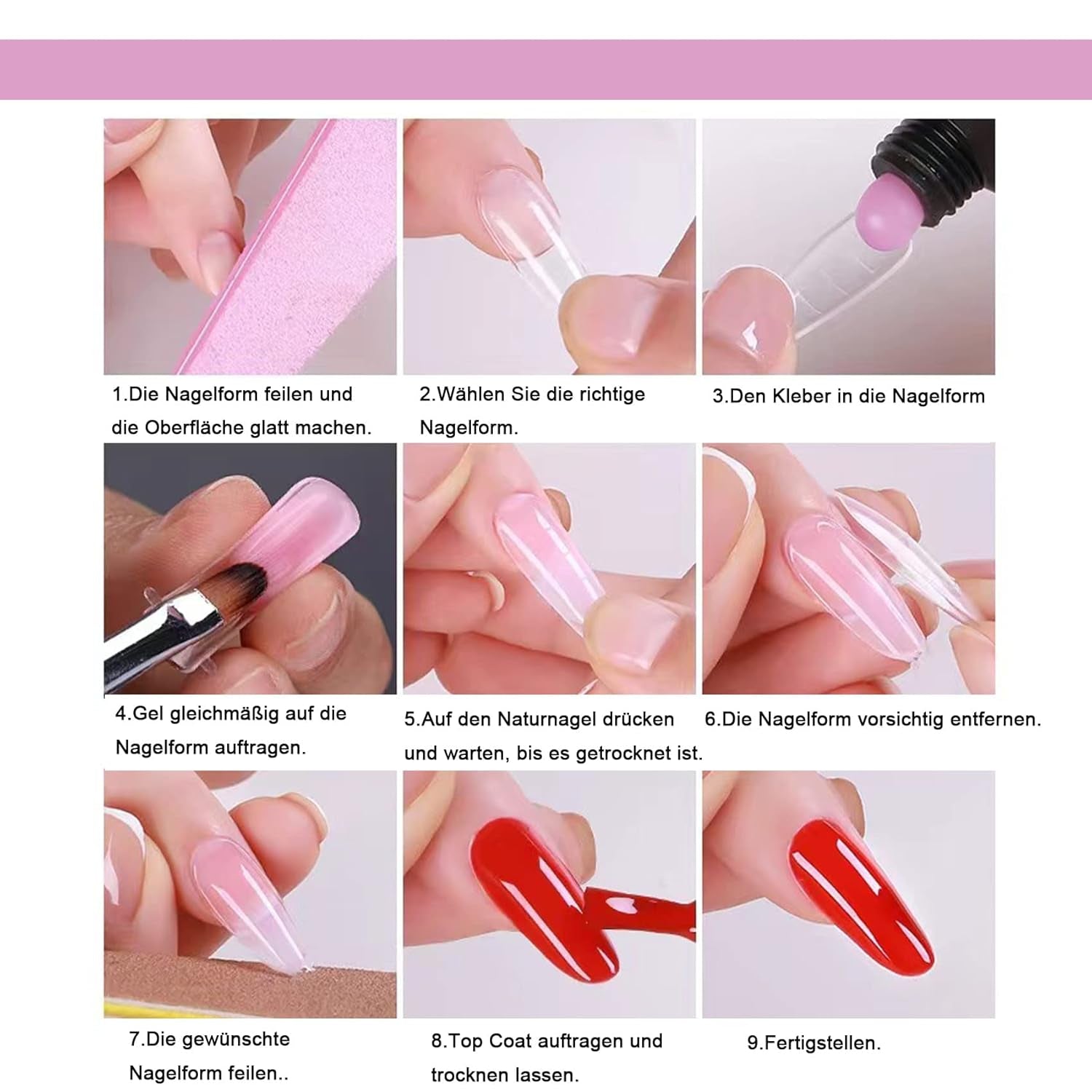 Set de 120 de forme duble pentru unghii, șabloane pentru extensii de unghii cu pensulă roz cu două capete, clemă pentru vârful unghiilor, separator de degete din burete și pilă de unghii pentru unghii Polygel