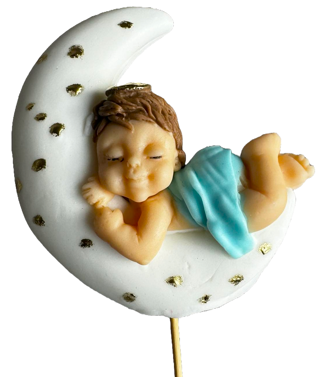Decoratiune comestibila din pasta de zahar, Botez, baietel dormind pe Luna Decoratiuni din Pasta de Zahar Naty Shop
