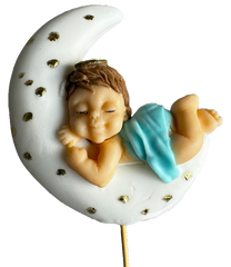 Decoratiune comestibila din pasta de zahar, Botez, baietel dormind pe Luna Decoratiuni din Pasta de Zahar Naty Shop