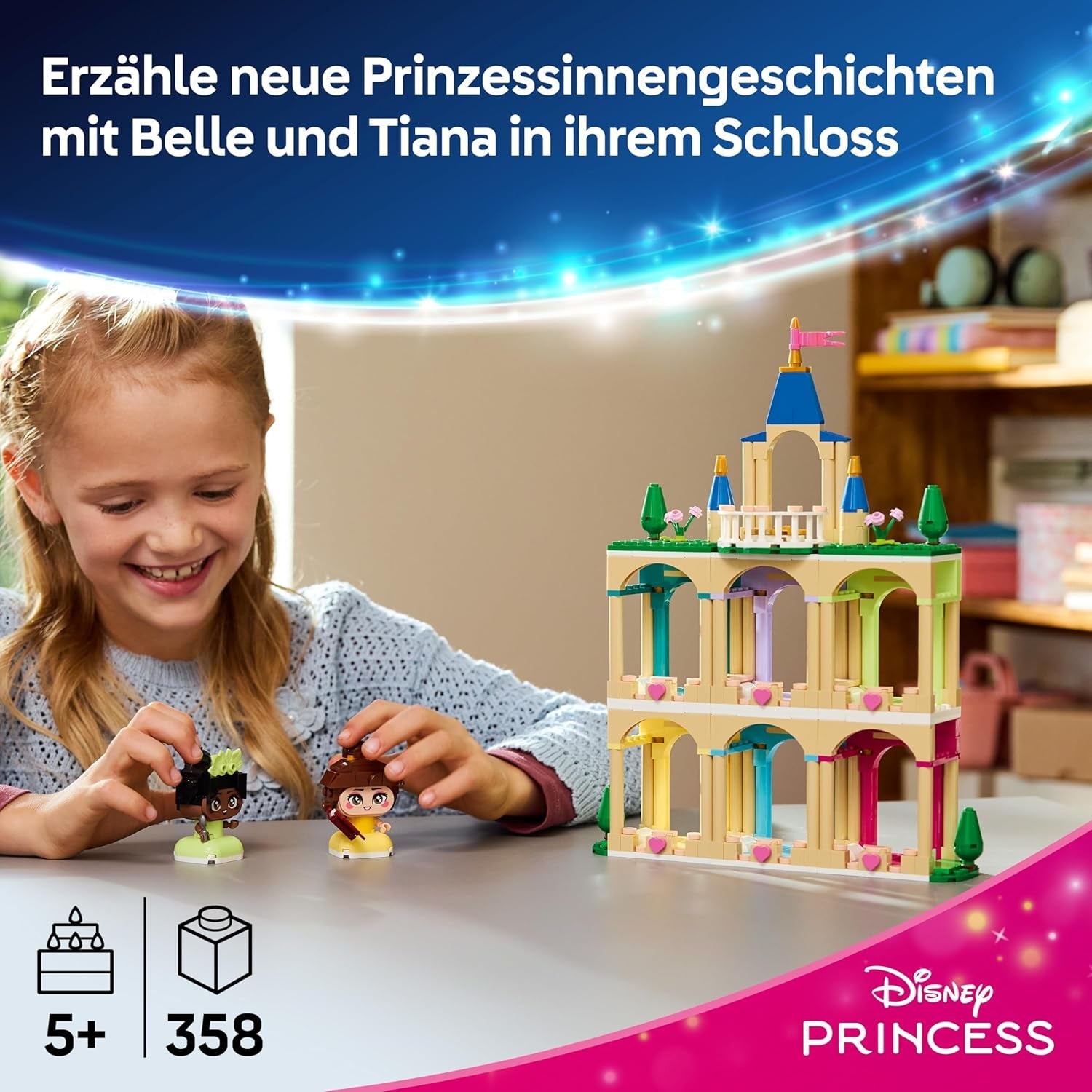 LEGO ǀ Disney Princess Die Mini-Prinzessinnen Belle und Tiana mit ihrem Schloss - Spielzeug mit 2 Minipuppen und Zubehör - DIY Deko - Geschenk für Mädchen ab 5 Jahren und Disney Fans - 43291