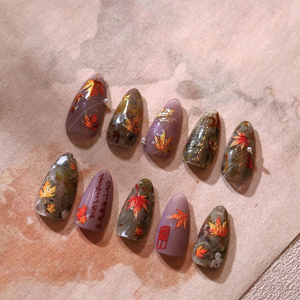 JMEOWIO 3D Nagelsticker Herbst Nail Art Sticker Selbstklebend Nagelaufkleber 5D Stereoskopisch Ahornblatt Erntedankfest Dekoration Nageldesign Zubehör 1 Blatt
