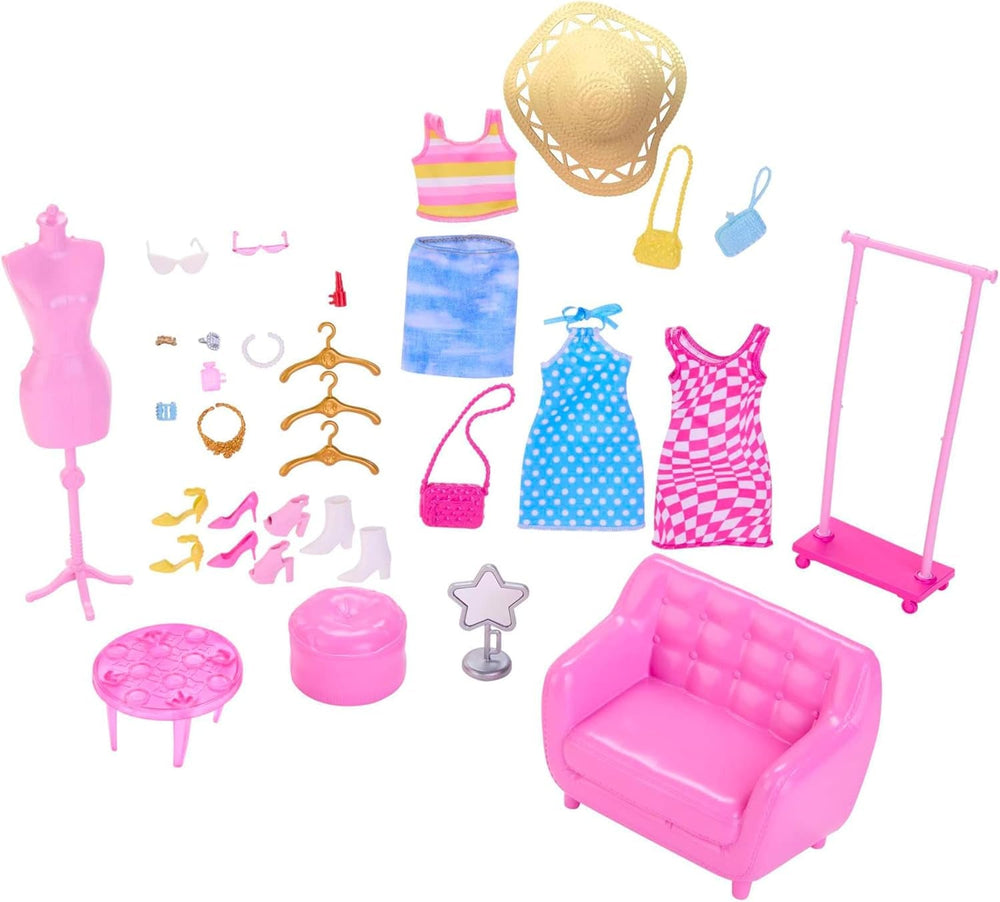 Barbie - Set de modă cu păpușă și dulap cu haine, accesorii și mobilier de salon, distracție de coafare de lungă durată, pentru copii cu vârsta de 3 ani și peste, HPL78