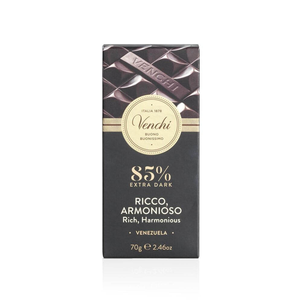 Venchi - Baton de ciocolată 85%, 70g - Cu boabe de cacao prăjite crocante - Fără gluten - Vegan