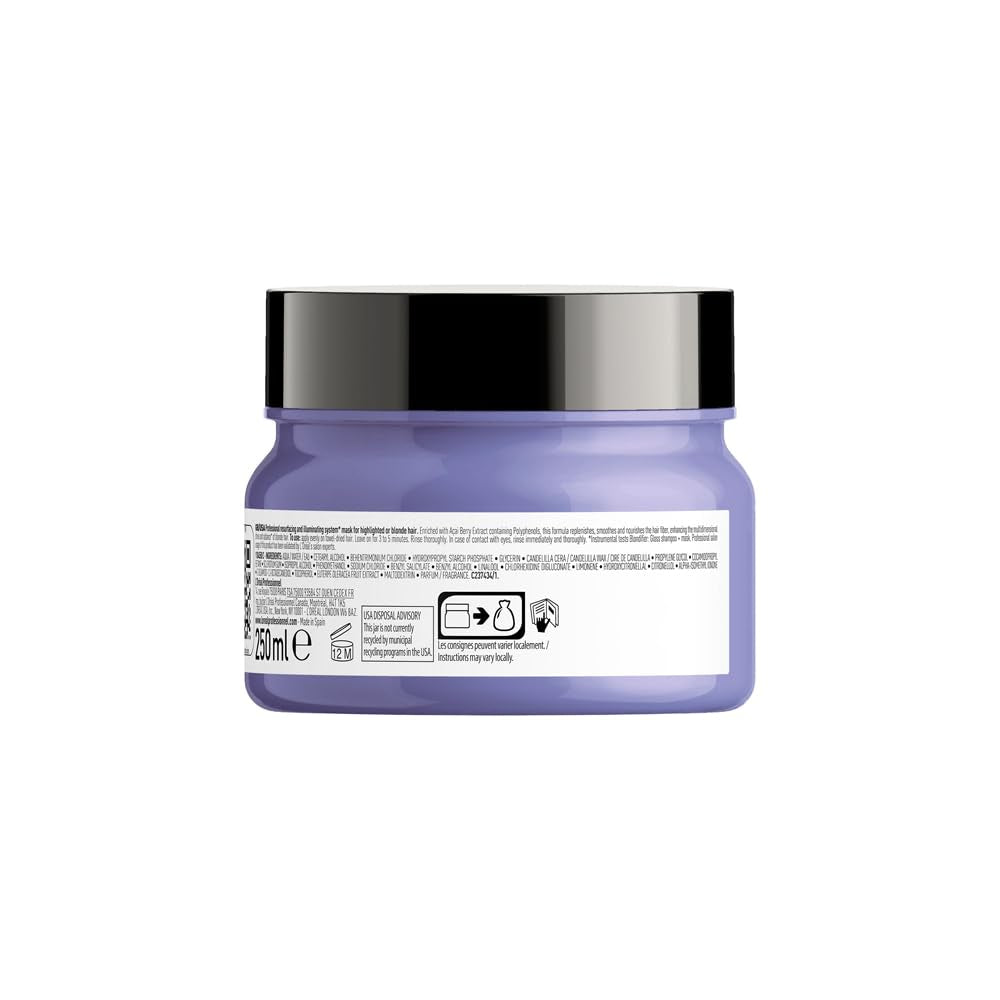L'Oréal Professionnel | Mască hrănitoare pentru păr blond și decolorat, extract de fructe de Açai, Serie Expert, mască blondă Masca de par Naty Shop