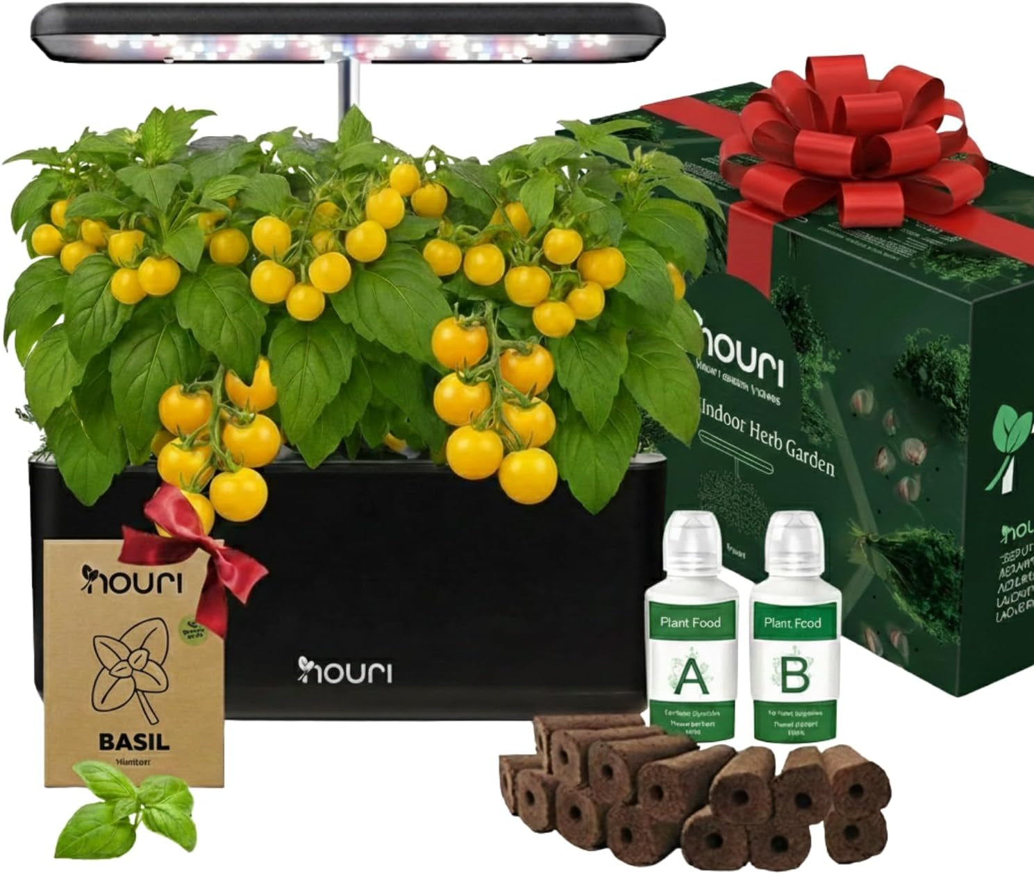 Nouri 7 Pod + Busuioc Heirloom | Grădină inteligentă pentru bucătari de acasă | Sistem de creștere hidroponică | Lumini LED de creștere | Kit de grădinărit cu plante aromatice de interior pentru iubitorii de plante și grădinari, Alb