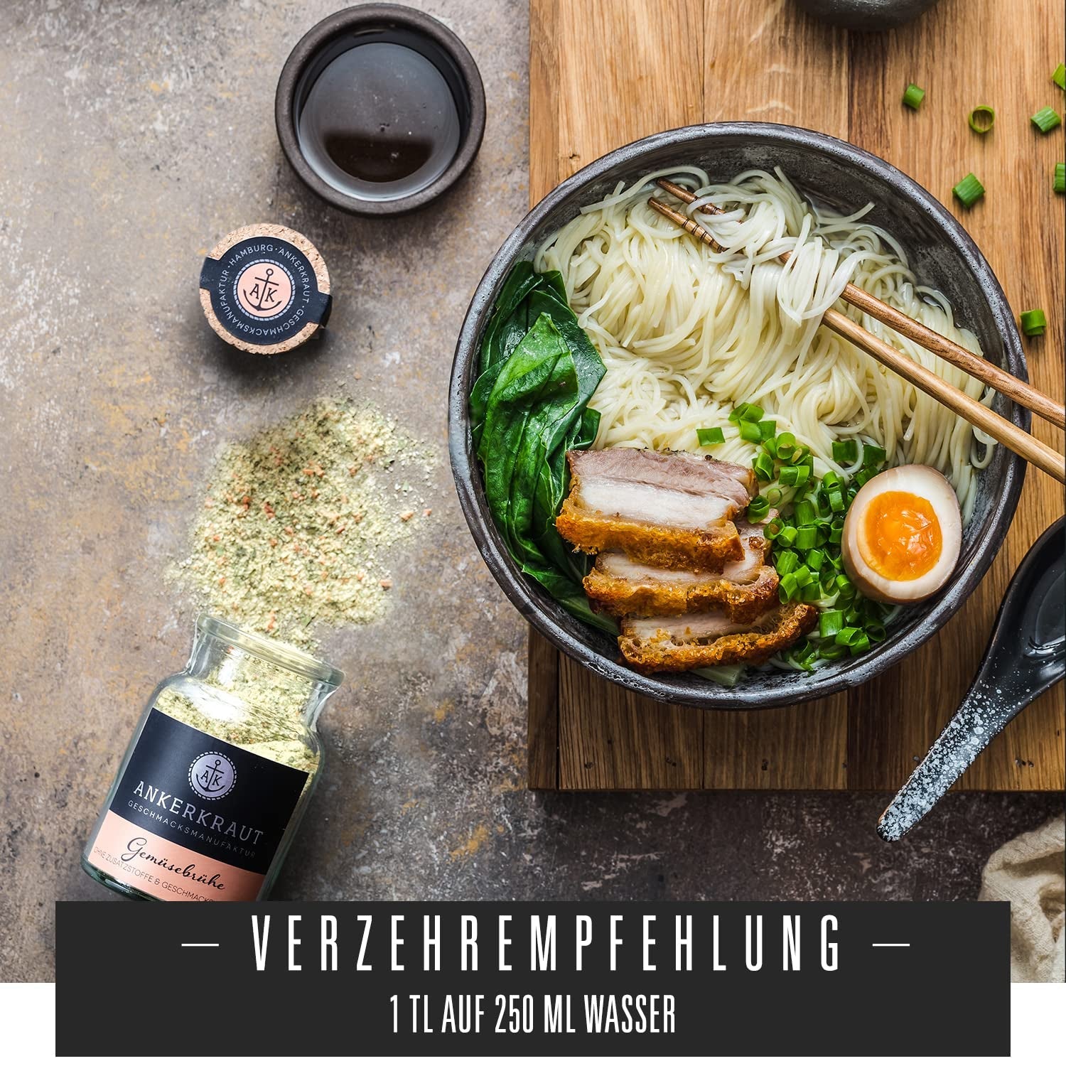 Ankerkraut Gemüsebrühe, ohne Geschmacksverstärker, ohne Zucker, 90g im Korkenglas, Mischung würzender Zutaten für Brühe