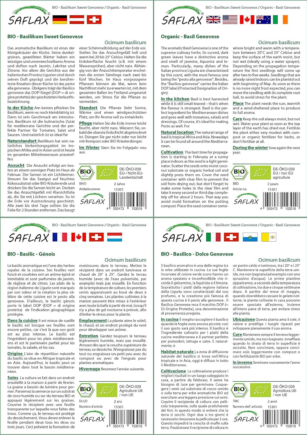 SAFLAX - Geschenk Set - BIO - Basilikum Sweet Genovese - 800 Samen - Mit Geschenk- / Versandbox, Versandaufkleber, Geschenkkarte Und Anzuchtsubstrat - Ocimum Basilicum