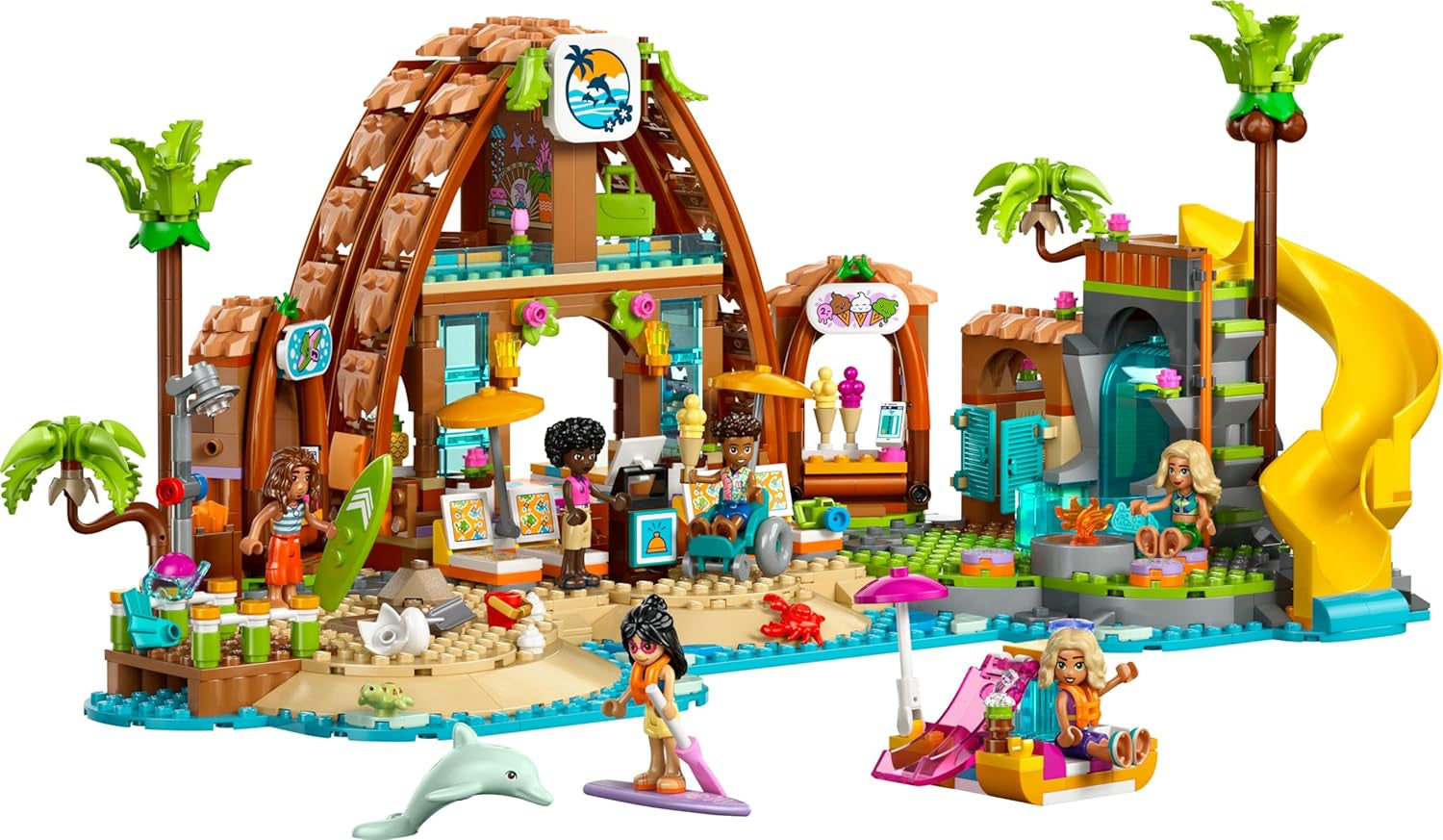 LEGO Friends Familienurlaub im Strandresort - Spielzeug mit 6 Mini-Puppen, Schildkröten- und Delfinfiguren, Eisdiele und Zubehör - Kinder Geschenk für Mädchen ab 8 Jahren - 42673
