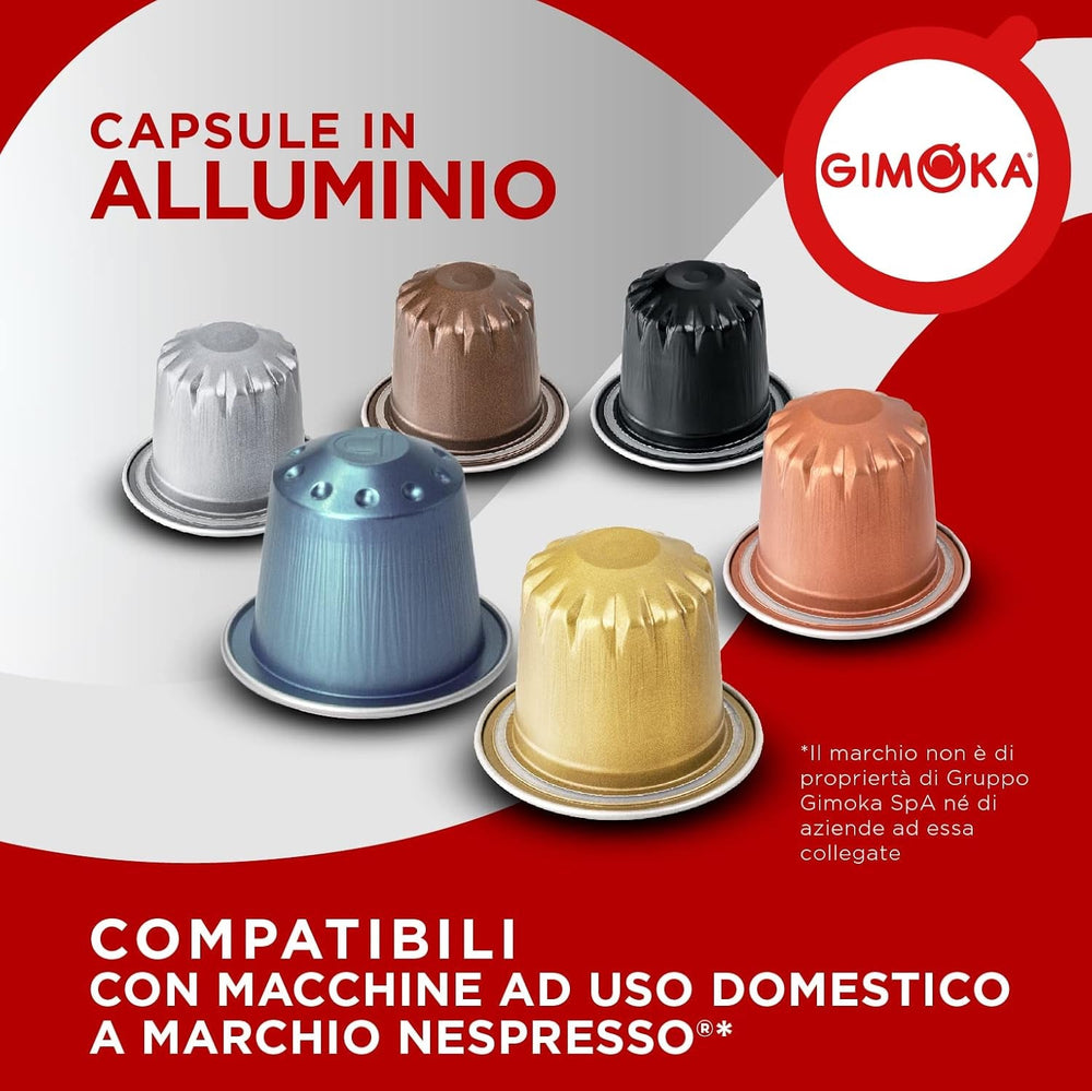 Gimoka Kaffeekapseln Espresso Ristretto, Intensität 11/13-100 Kapsel aus Aluminium - Kompatibel mit Nespresso* Haushalts-Espressomaschinen - 100 Stück (10 x 10 Getränke) - Hergestellt in Italien