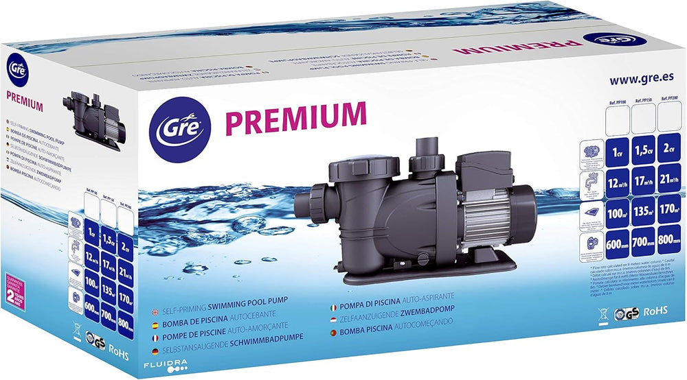 Gre PP077H - Pompă pentru piscină, 550 W, 17 m³/h, până la 65 m³, rezervor de nisip Ø 500 mm, conformă cu Directiva Europeană de Ecodesign