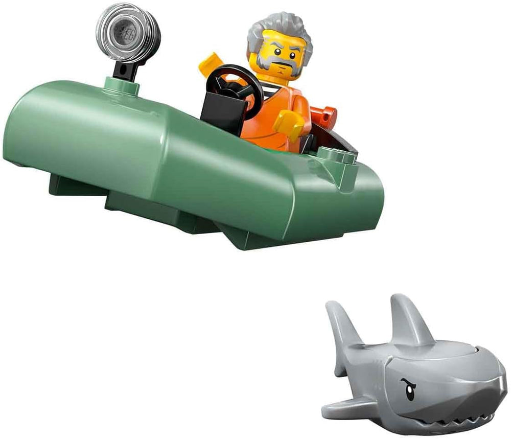 LEGO City Verfolgungsjagd im Polizeiboot – Spielset mit schwimmfähigem Schnellboot, Schlauchboot des Ganoven, 3 Mini-Figuren und Einer Haifigur – Geschenk für Jungen und Mädchen ab 6 Jahren – 60456