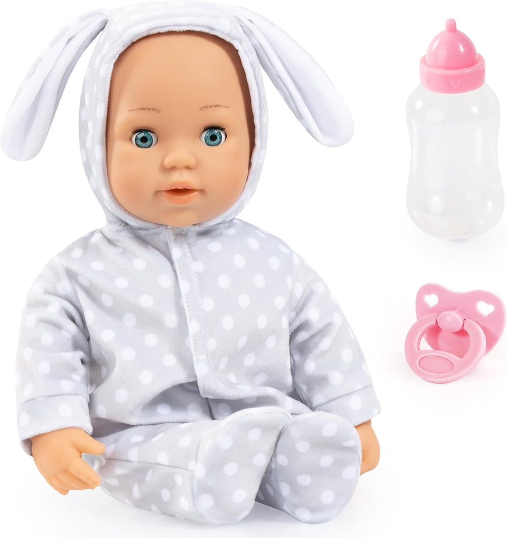 Bayer Design 93822AA Babypuppe Anna, spricht 24 Babylaute, weicher Körper, Schlafaugen, Schnuller, Flasche, 38 cm, rosa, Small