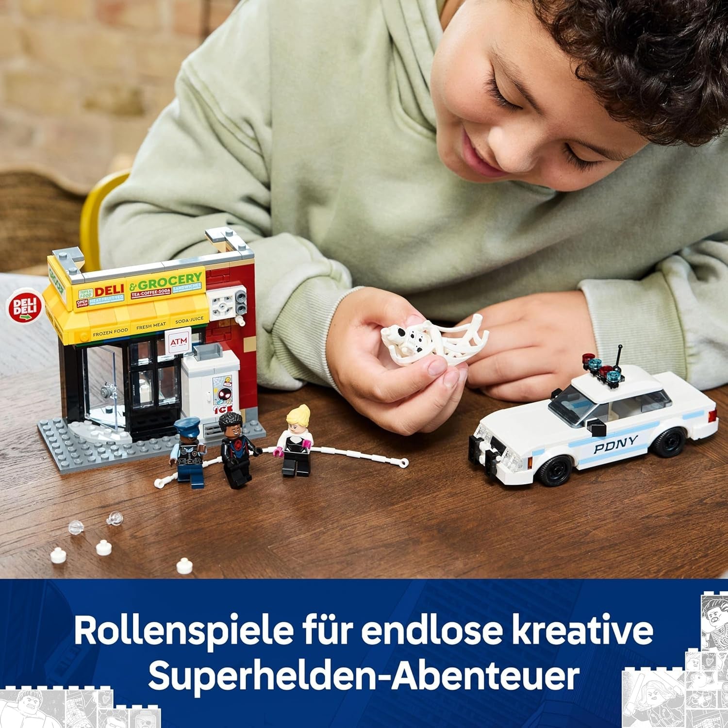 LEGO | Marvel Spider-Verse: Miles Morales vs. Spot - Superhelden Spielset mit Spielzeug Auto - 4 Minifiguren und Mini-Markt - Kreatives Geschenk für Jungen und Mädchen ab 9 Jahren - 76311