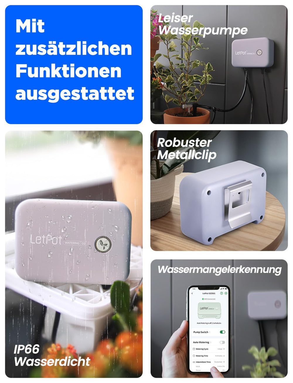 Sistem automat de udare WiFi pentru interior – Sistem inteligent de irigare prin picurare cu control prin aplicație, computer de udare pentru 10 plante de apartament, udare de sărbători și udare a plantelor (Gri)