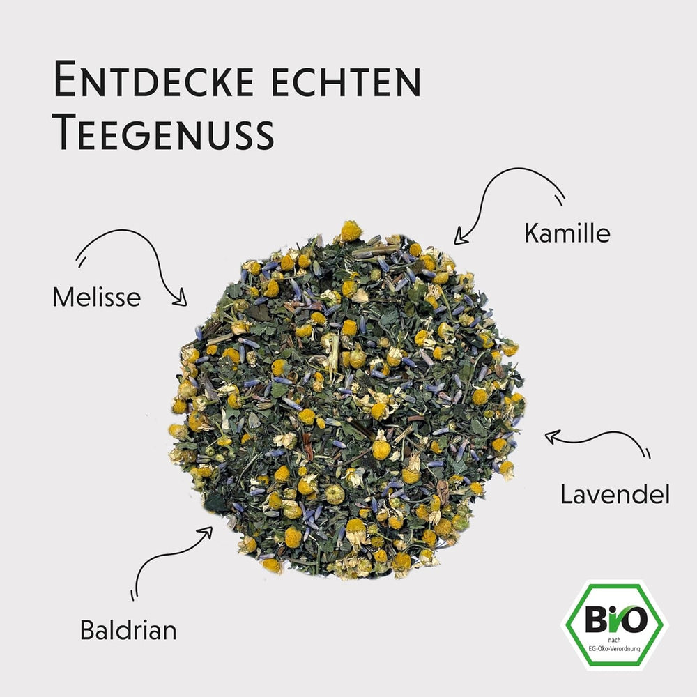 Ceai de seară BIO 100 g - Pauza ta cu valeriană, lavandă, melisă, mușețel, amestec de ceaiuri din plante pentru relaxare seara