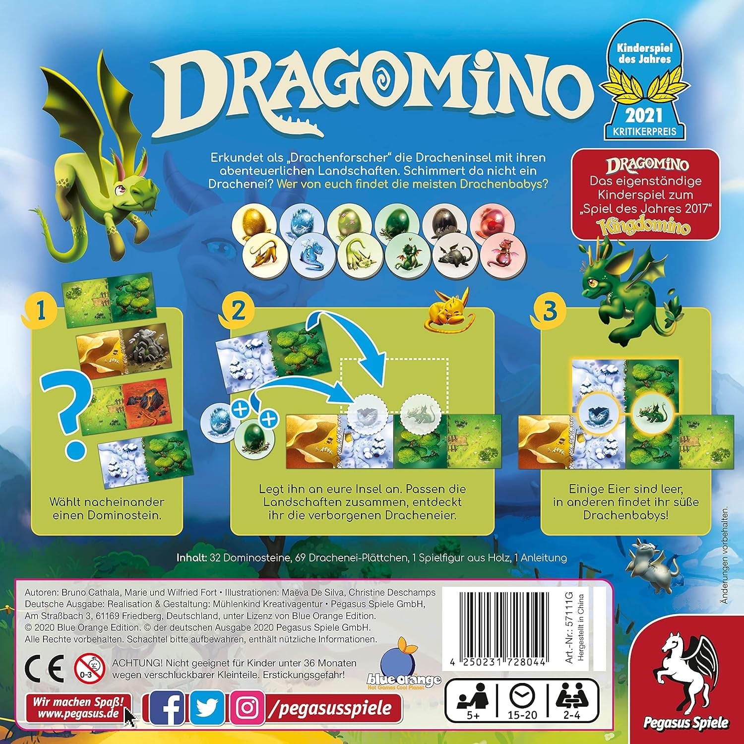 Pegasus Spiele 57111G - Dragomino *Jocul pentru copii al anului 2021*, Multicolor