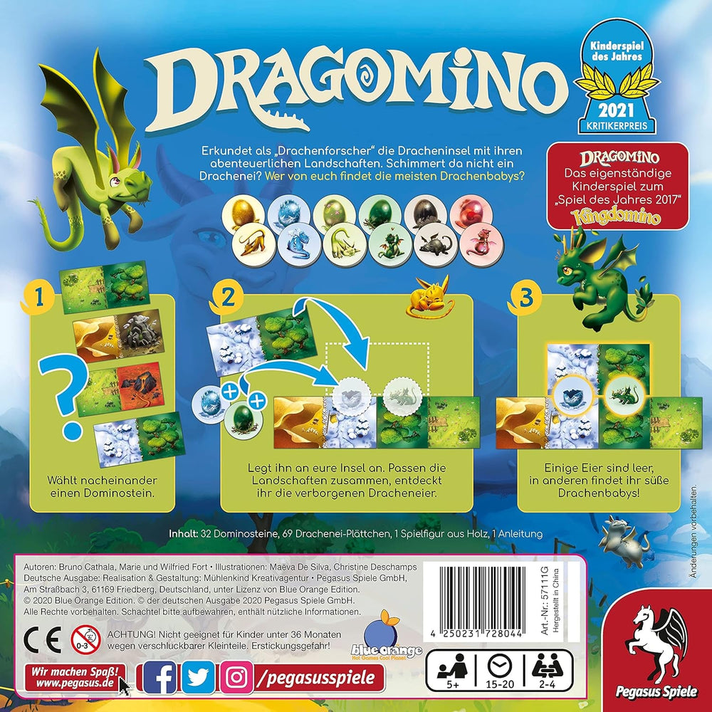 Pegasus Spiele 57111G - Dragomino *Jocul pentru copii al anului 2021*, Multicolor