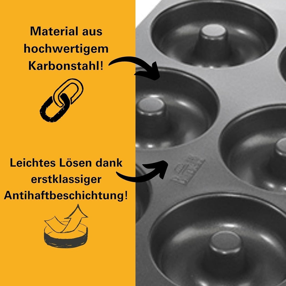 Birkmann, Easy Baking, Donutblech, Backform Für 6 Donuts, Mit Hochwertiger Antihaftbeschichtung, Ø 9 Cm, Mit Rezept, 881631 Matrite si tavi pentru copt Naty Shop