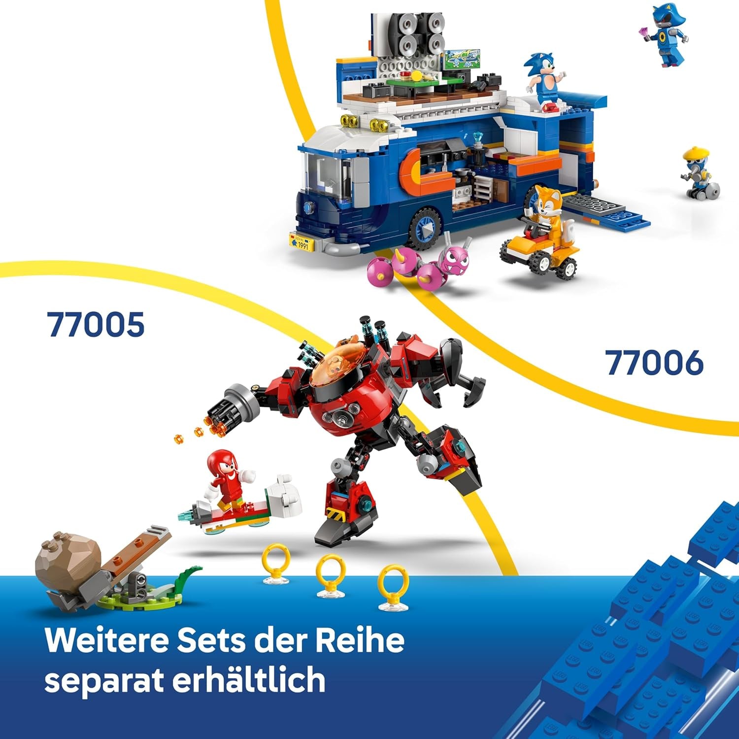 LEGO Sonic the Hedgehog Knuckles vs. Dr. Eggmans Egg Crusher Mech - Kreatives Spielzeug mit 2 Minifiguren, Ringe & Chaos Emeralds - Gamer Geschenk Jungen & Mädchen ab 8 Jahren - 77005