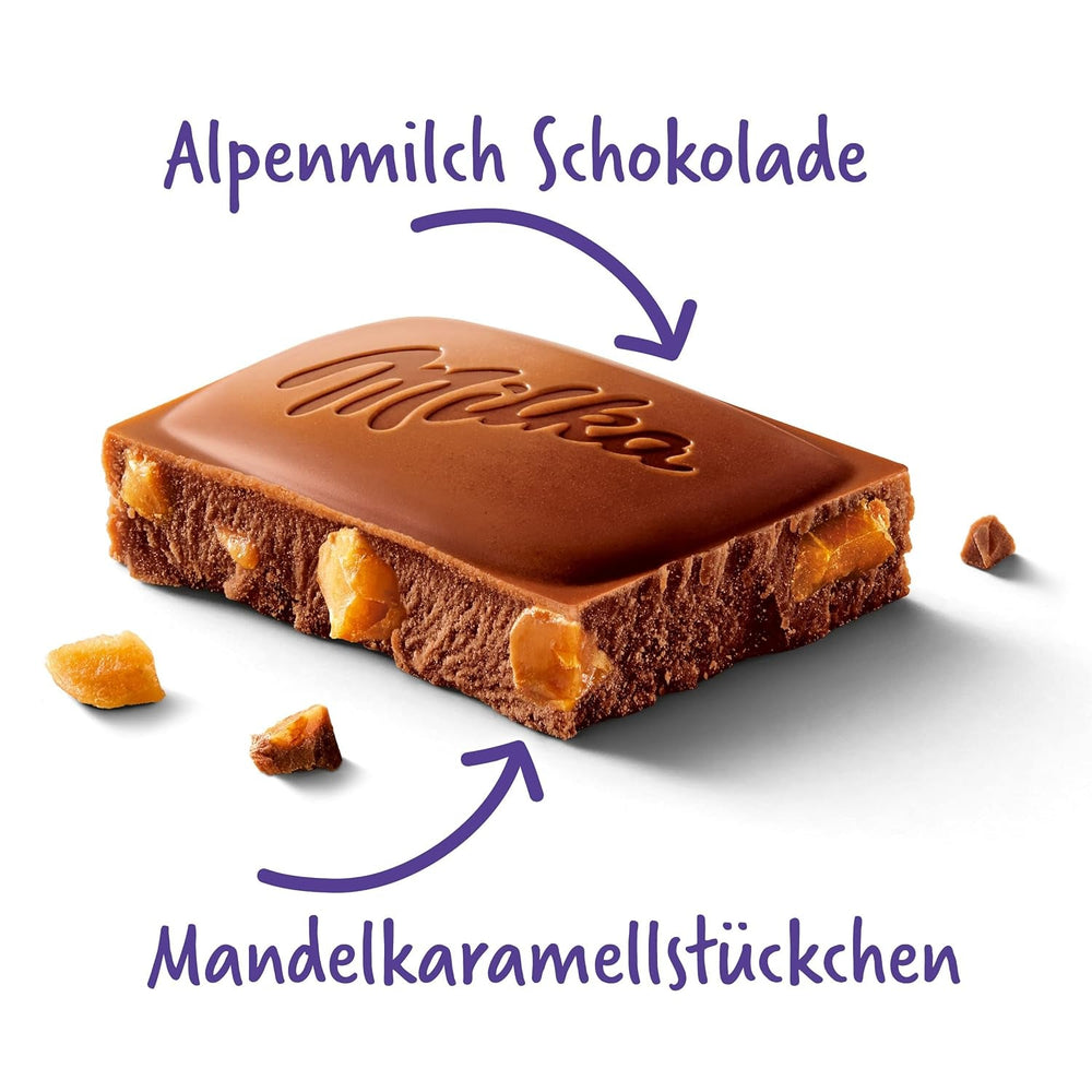& Daim 1 x 100g I Ciocolată cu lapte alpină I cu bucăți de caramel și migdale I Ciocolată din 100% lapte alpin I Tabletă de ciocolată cu Daim (Pachet de 4)