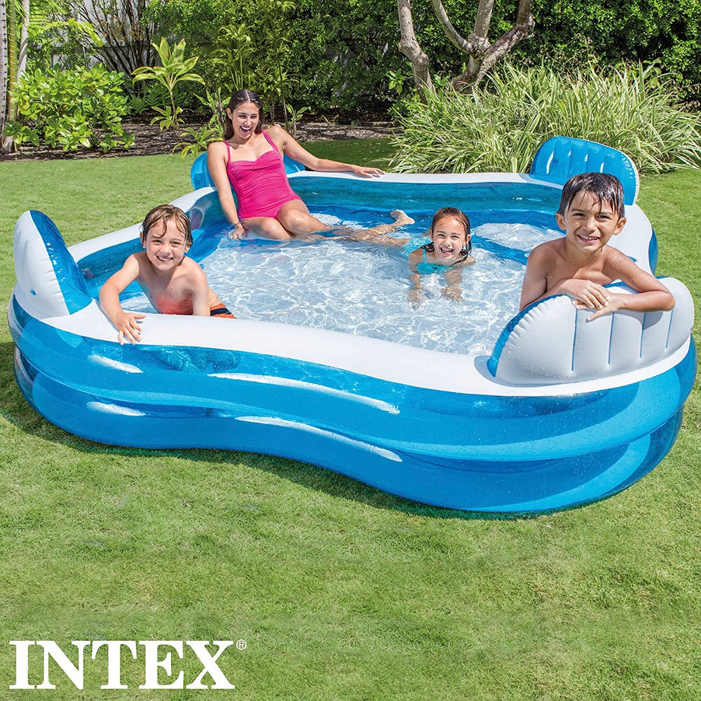 Intex 56475NP - Piscină gonflabilă pentru familie, pătrată cu patru locuri, vinil, multicoloră, 229x229x66 cm