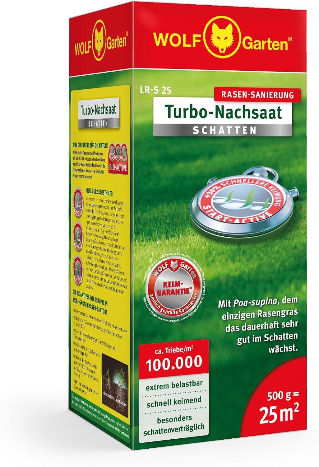 Wolf-Garten Turbo-Nachsaat „SCHATTEN“ Zur Rasensanierung LR-S 50 (Für 50 M², Hohe Dichte Mit Ca. 100.000 Trieben/M², Speziell Auf Schattige Lagen, Mit Wolf-Garten Keimgarantie, Im 1Kg Karton) 3826636
