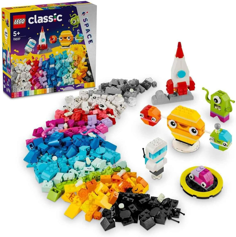 LEGO Classic Kreative Weltraumplaneten, baubares Sonnensystem-Modell für Kinder, Weltraum-Spielzeug mit Rakete, Raumschiff, Planeten und Alien, Geschenk für Kinder, Jungs und Mädchen ab 5 Jahren 11037