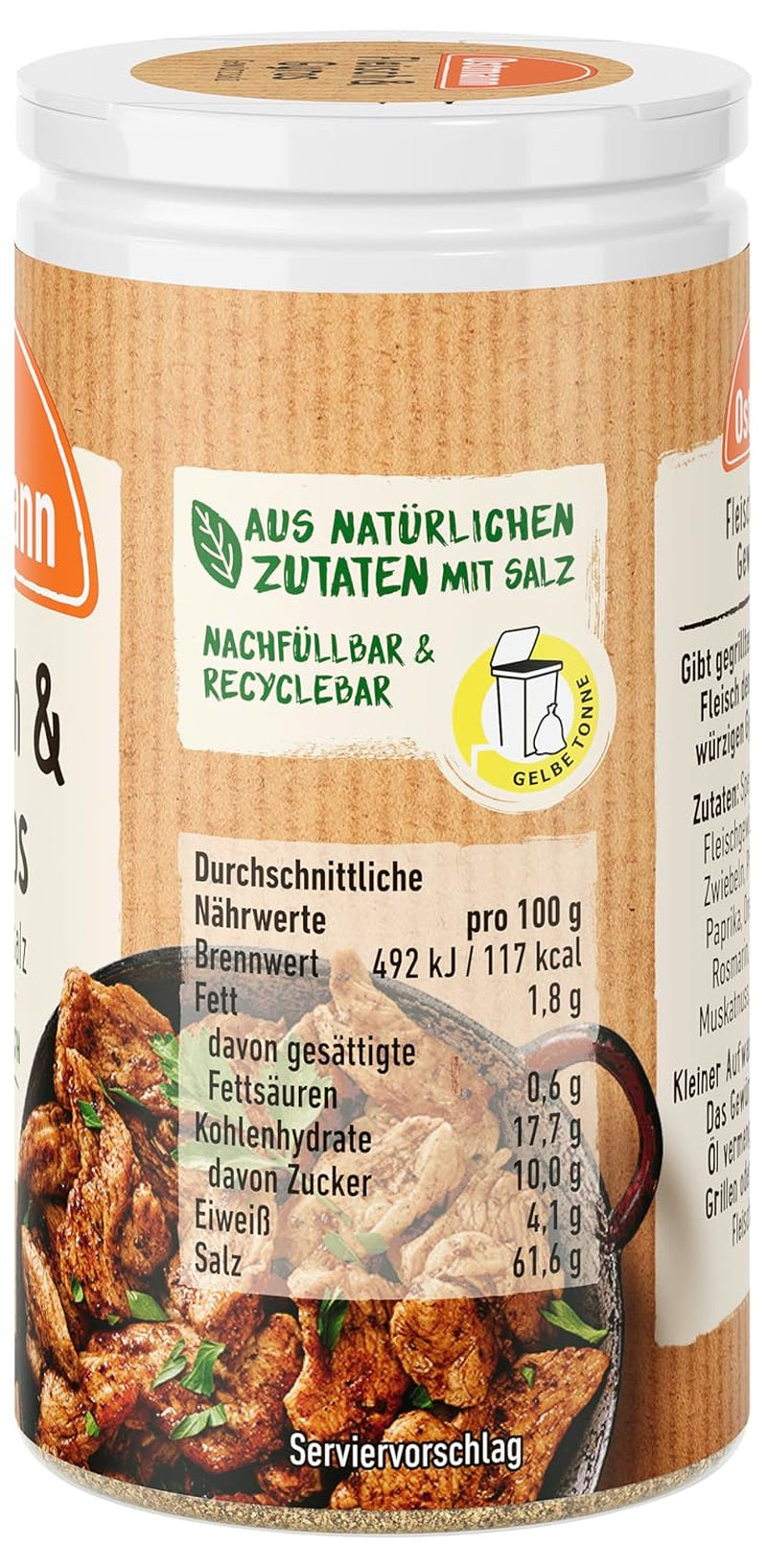 Ostmann Gewürze - Fleisch & Gyros Gewürzsalz | Pikantes Gewürz mit mediterraner Note für gegrilltes und gebratenes Fleisch | Mit praktischem Streuaufsatz | 50 g im Streuer