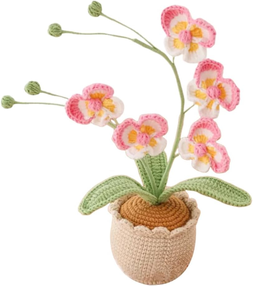 Handgefertigte Gehäkelte Phalaenopsis-Orchidee Topfpflanzen Gestrickte Künstliche Orchidee Phalaenopsis Blumen Mit Exquisitem Topf Für Weihnachten Geburtstag Abschluss Geschenke Für Frauen