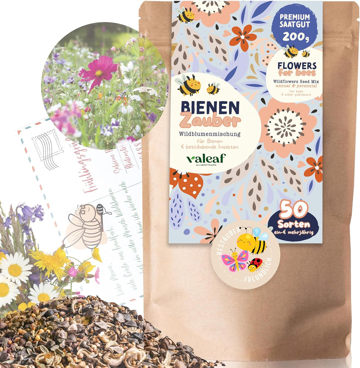 Blumenwiese Samen I 200 g I Blumensamen mehrjährig I Samen für Bienen Blumenmischung I Wildblumensamen f. Balkonblumen, Wildblumen I Wildblumensamen mehrjährig winterhart als Bienenweide