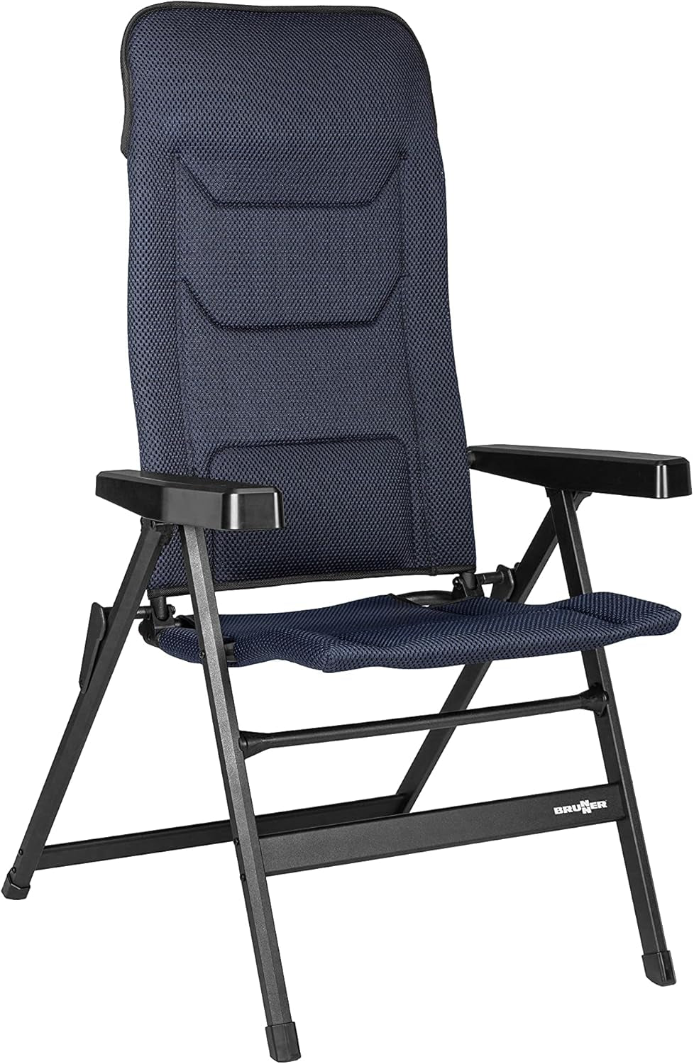 BRUNNER Rebel PRO (S-M-L) Scaun pliabil pentru camping, grădină, terasă Fabricat din aluminiu, reglabil în 5 poziții, cu capacitate de încărcare de până la 150 kg, spătar înalt, negru sau albastru Perne calatorie Naty Shop Titlu implicit