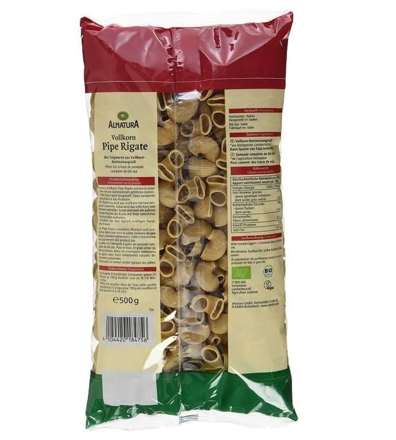 Paste integrale organice Pipe Rigate, vegane, 500 g