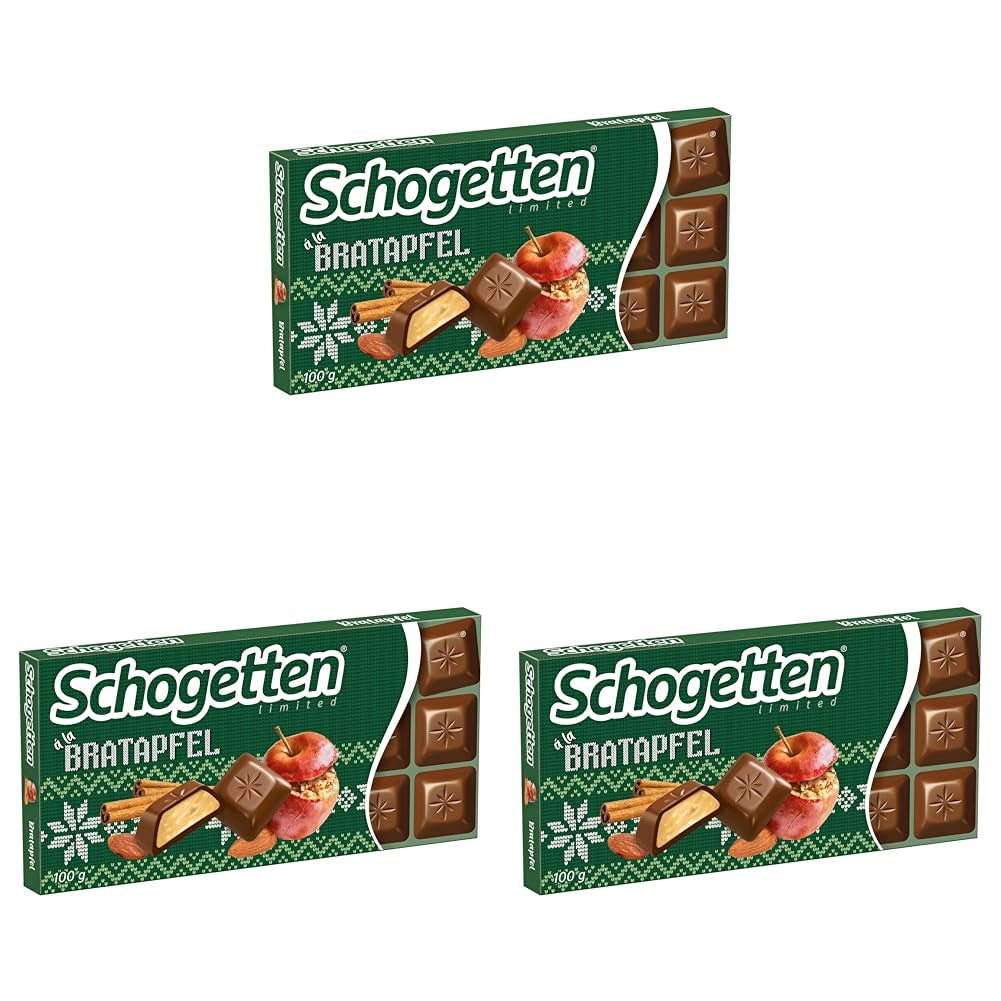 Schogetten Ediție de iarnă cu mere coapte I Baton de ciocolată 100g I cu ciocolată cu lapte și în bucăți individuale convenabile