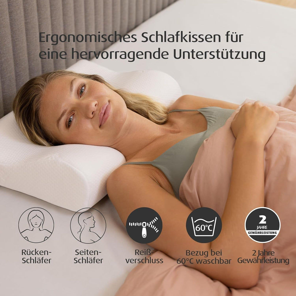 TEMPUR Original Sleeping Pillow Memory Foam, Pernă ergonomică de susținere a gâtului pentru cei care dorm lateral și pe spate, Fermă, M (50 X 31 X 10/7 Cm), Alb Perne ortopedice cervicale Naty Shop