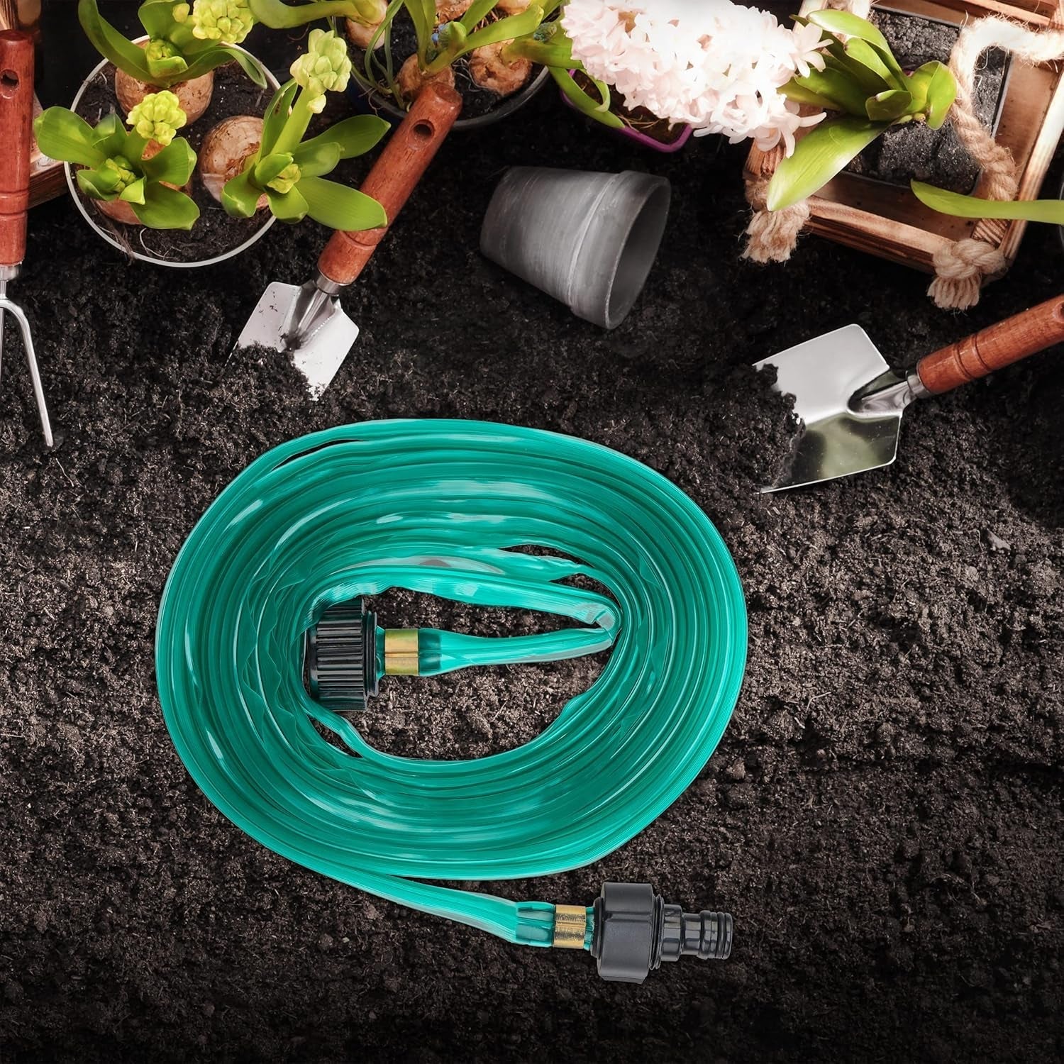 Furtun de irigații Relaxdays, lungime 5 m, udare uniformă a straturilor de grădină, plat, gata de conectare, furtun de aspersoare, verde
