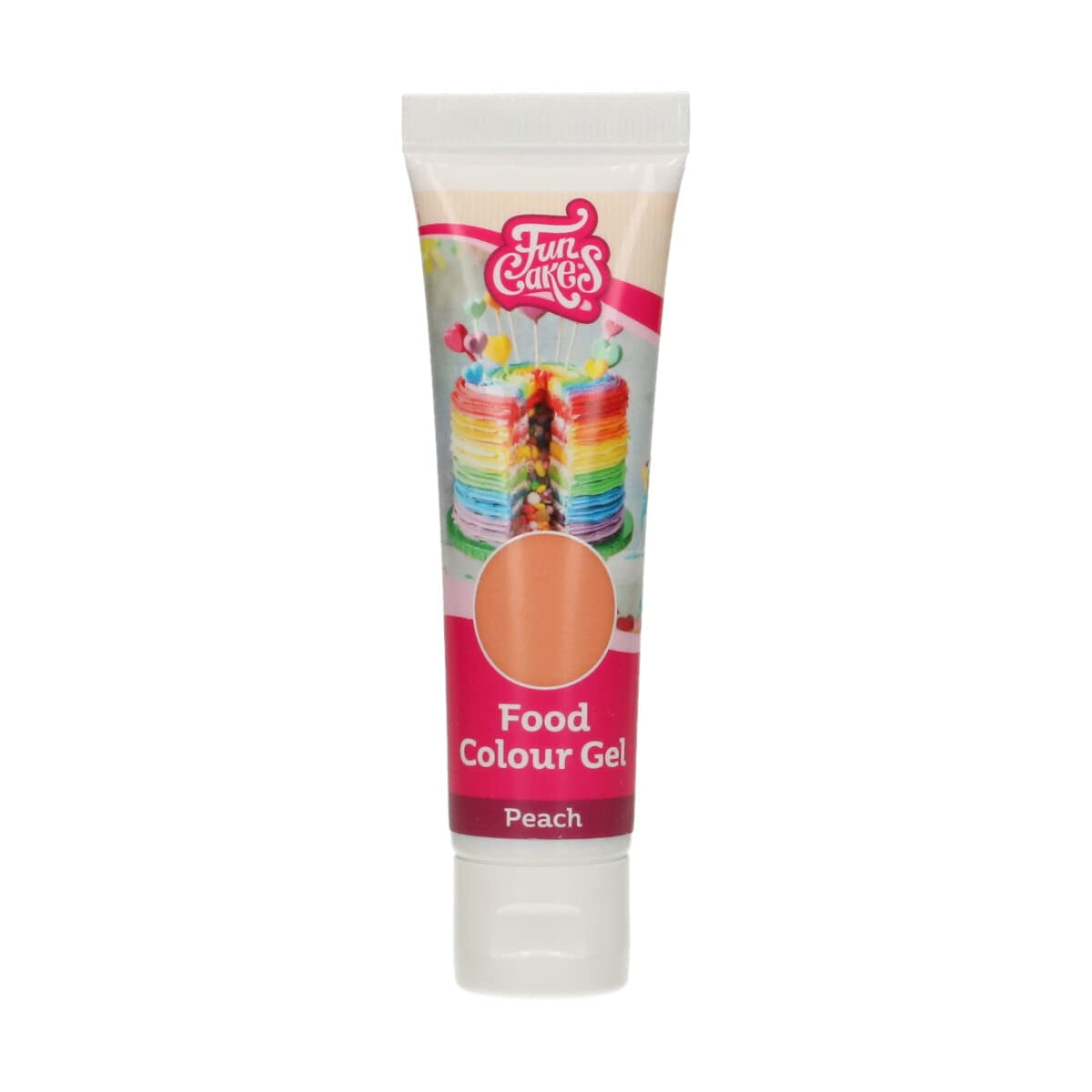 Colorant alimentar Funcakes Gel Piersică: Colorant alimentar foarte concentrat pentru aluat, cremă, fondant și marțipan. Dozare ușoară. Picătură individuală pentru a crea culori vibrante. Halal. 30 g.