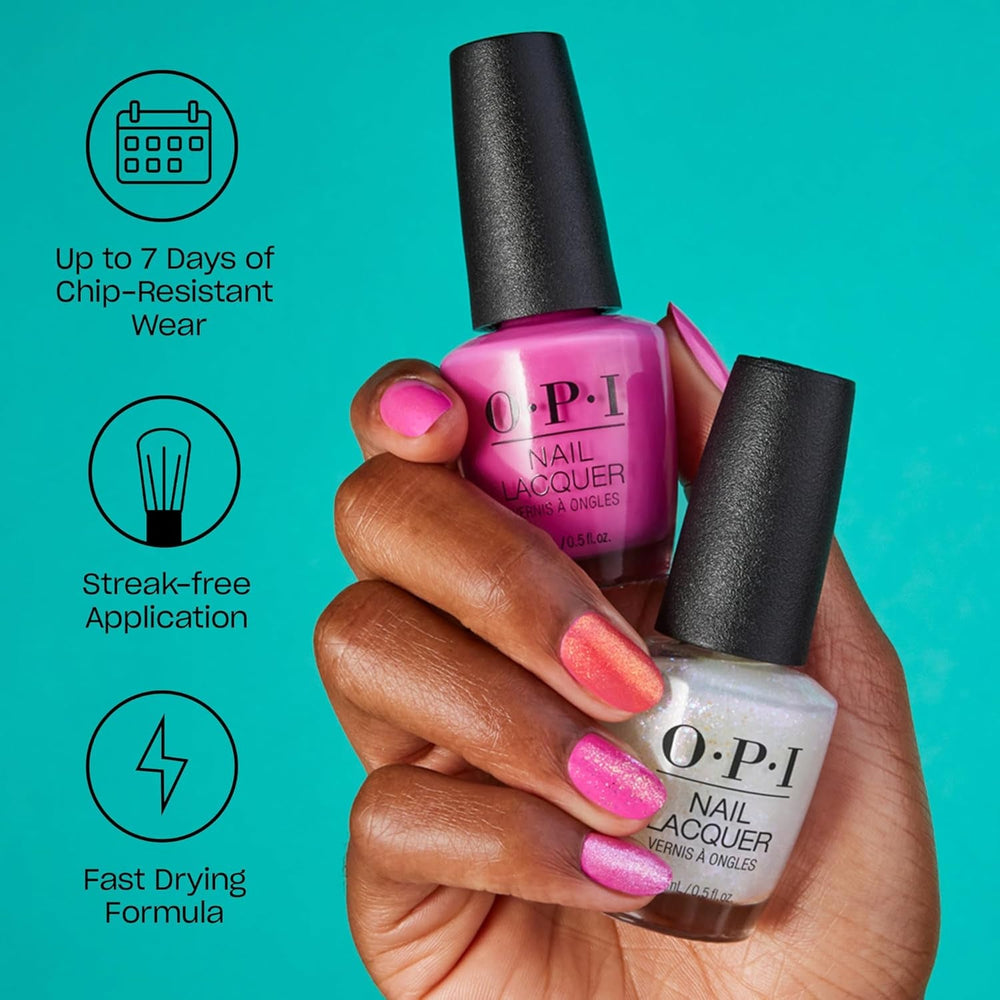 OPI Nail Lacquer Pink Shades – Oja cu uscare rapidă, rezistentă la ciobire și de lungă durată – durează până la 7 zile – cu pensulă ProWide extra-lată