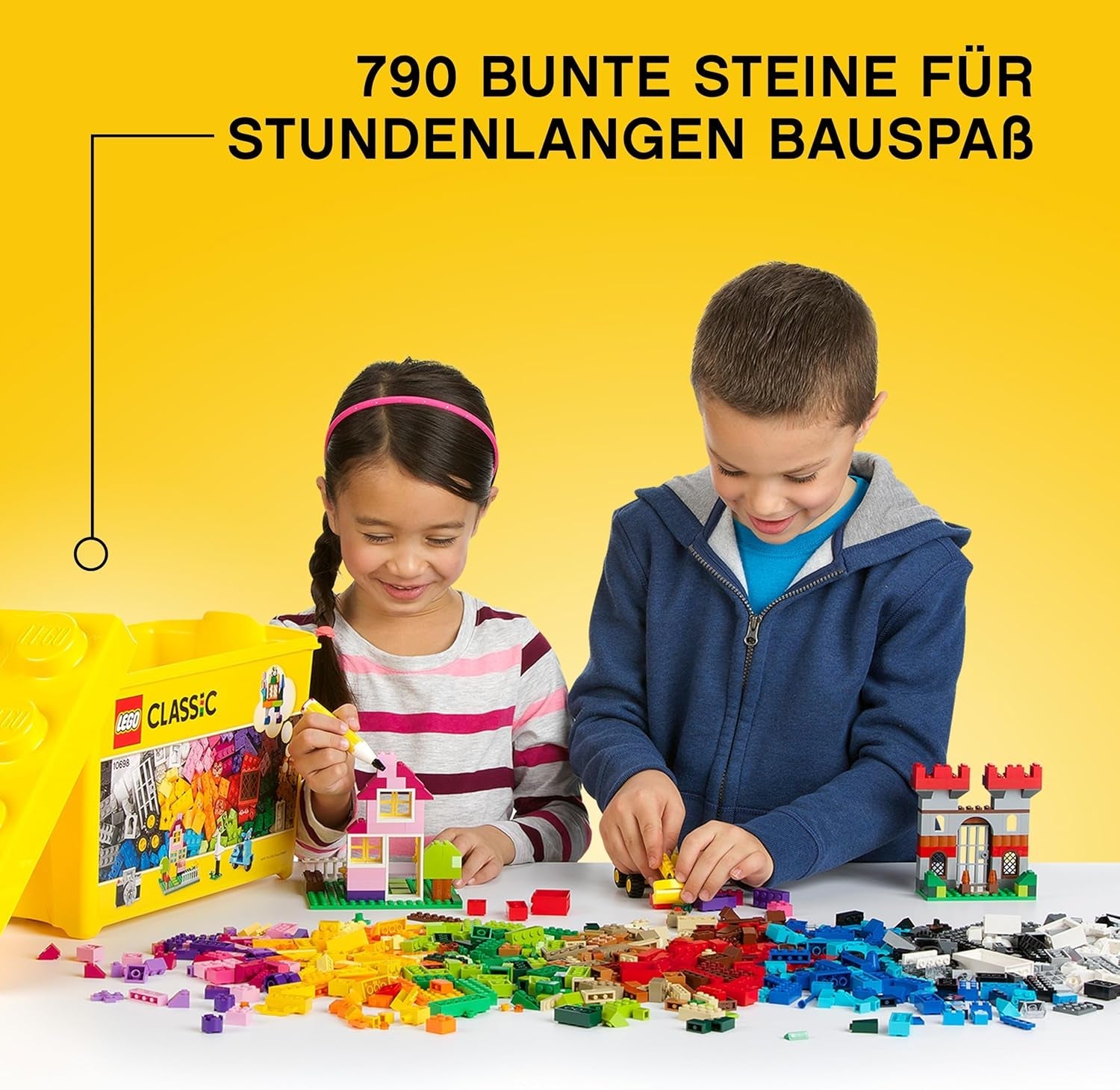 LEGO Classic Große Bausteine-Box, Konstruktionsspielzeug für Mädchen und Jungen mit Aufbewahrungsbox, enthält Bunte Steine, Reifen, Türen, etc. in 33 Farben, Geschenk für Kinder ab 4 Jahren 10698