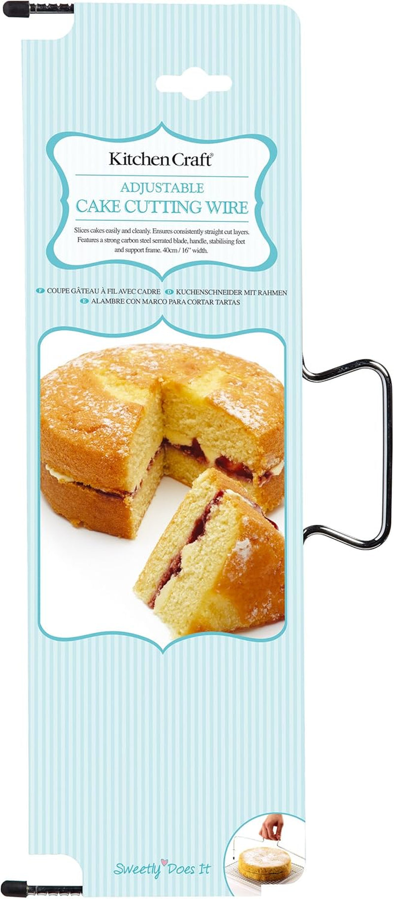 KitchenCraft Sweetly Does It - Nivelator pentru tort, sârmă pentru tăiat straturi, accesoriu de copt din oțel carbon, 4 cm, argintiu