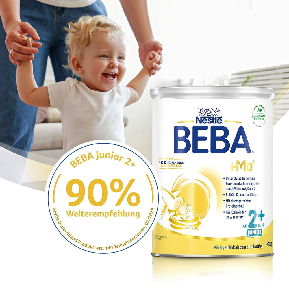 Băutură cu lapte BEBA Junior 2+ de la 2 ani, Cu HMO, Conținut de proteine adaptat vârstei, Numai lactoză, Fără ulei de palmier, Fără ulei de pește, Hrană pentru copii mici, Lapte praf pentru bebeluși, Pachet de 6 (6 x 800g)