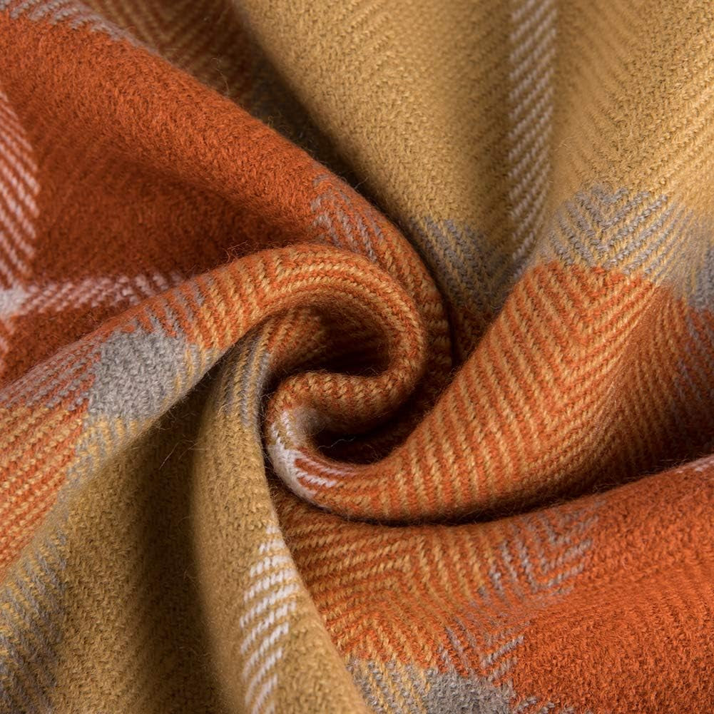 G Lake Orange Plaid Blanket Throw Acrylic Soft Reversible Coloured Fringed Bedspread Gift For Christmas Decorations 127 Cm W X 170.2 Cm L-Pumpkin Orange Paturi si Cuverturi G Lake