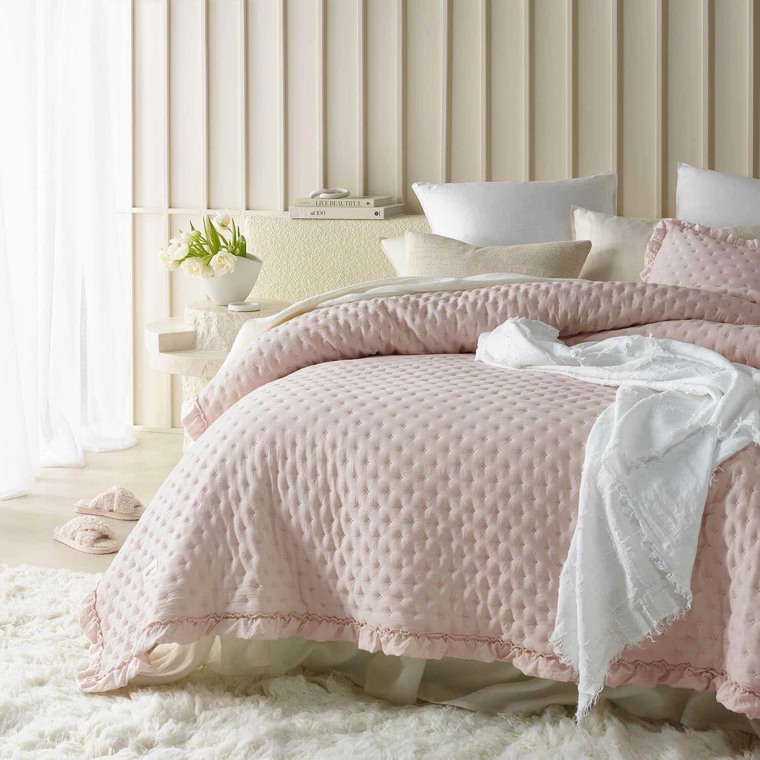 Molly Cuvertură de pat elegantă în roz pudră 170 X 210 cm Cuvertură de pat versatilă ca cuvertură de pat sau canapea Pătură de aruncare pentru pat și canapea Stil de cuvertură Ideal ca cuvertură de pat Paturi si Cuverturi Besuche den ROOM99-Store