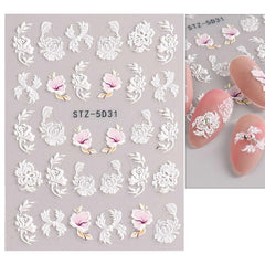 JMEOWIO 3D Nagelsticker Frühling Blume Nail Art Sticker Selbstklebend Nagelaufkleber 5D Stereoskopisch Buntes Sommer Blumen Dekoration Nageldesign Zubehör 4 Blatt