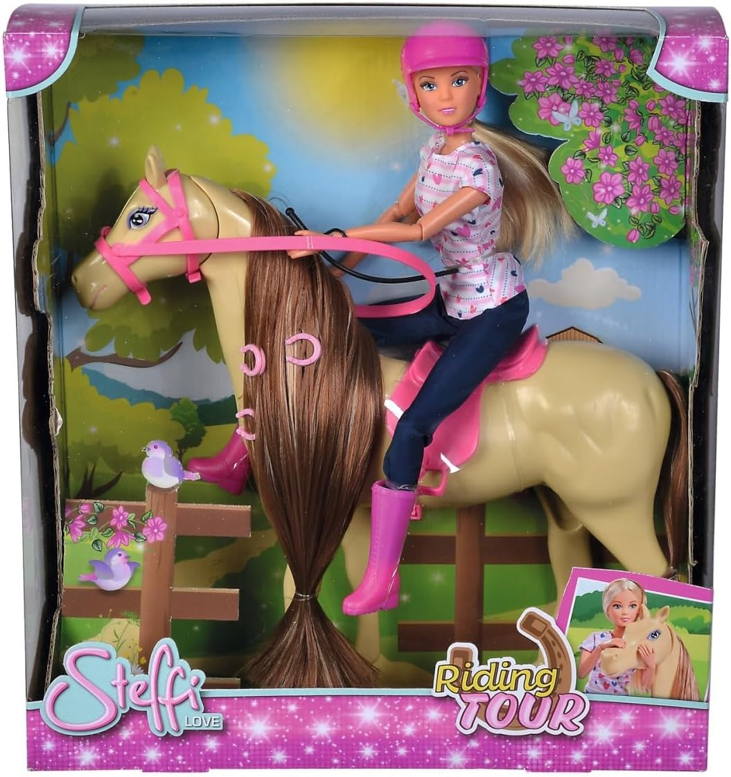 Simba 105730939 - Steffi Love Turul Călăriei, în costum de călărie, cu 2 cai, păpușă complet articulată, păpușă de modă, 29 cm, pentru copii cu vârsta de 3 ani și peste